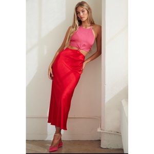Satin Maxi Dress - Red/Pink